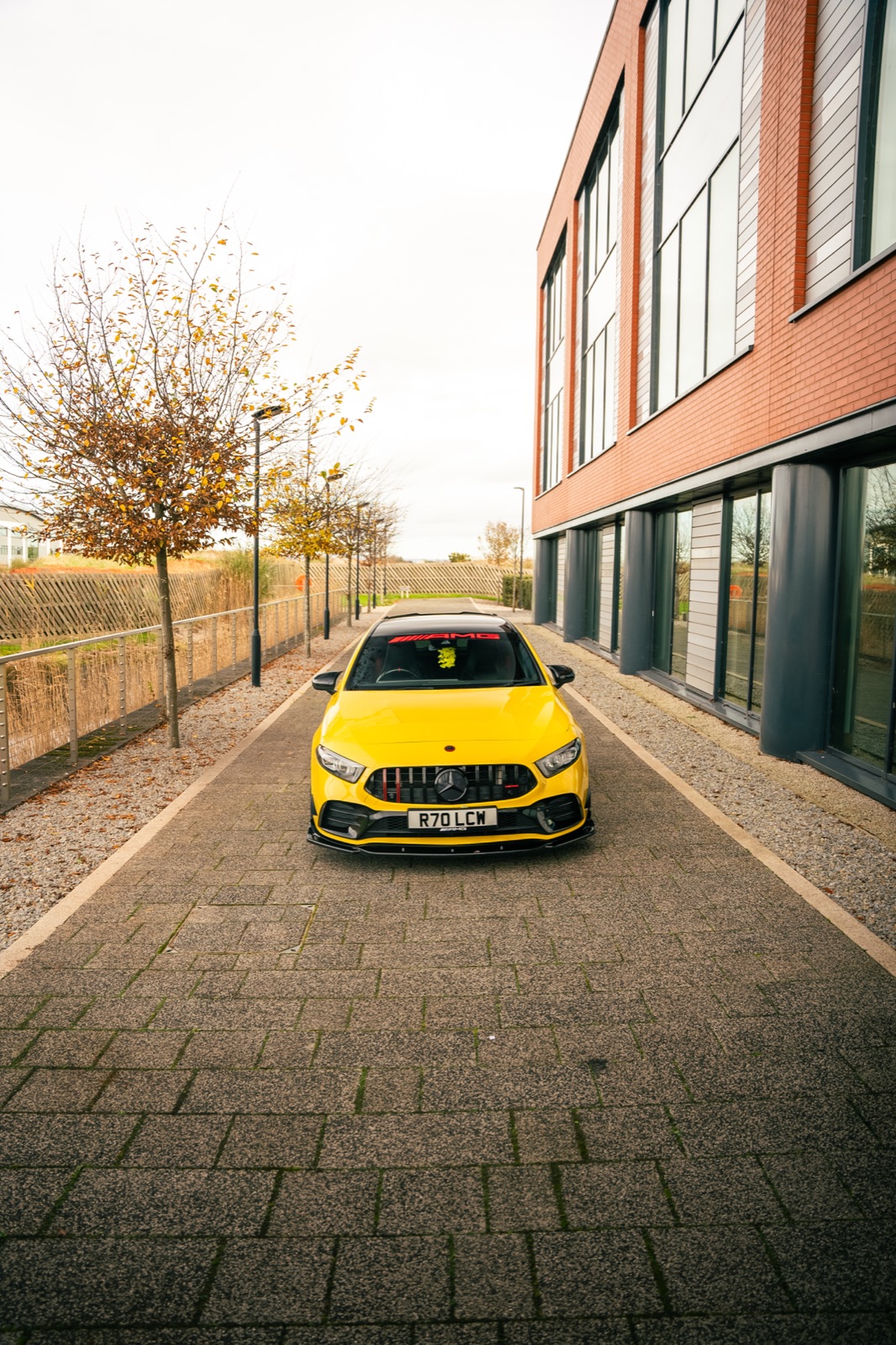 Yellow Mercedes-AMG A35 — location photography, photo 1