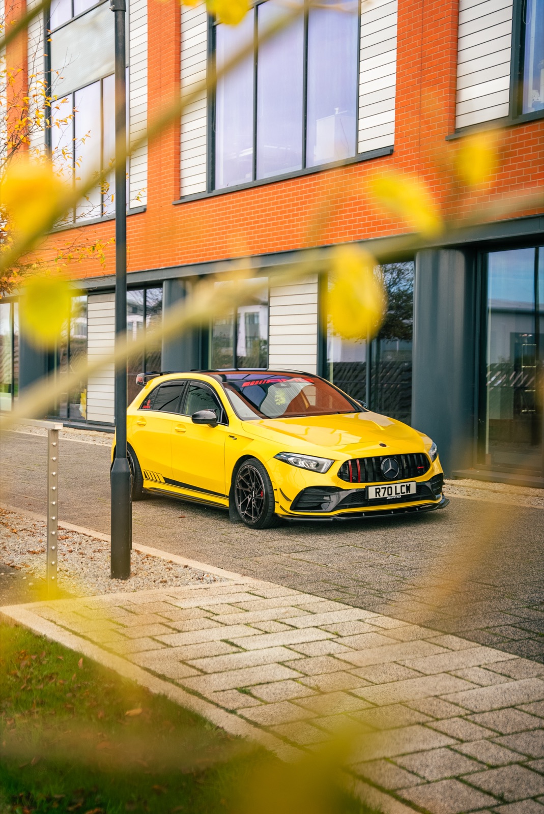 Yellow Mercedes-AMG A35 — location photography, photo 2